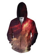 Crimson Nebula Zip-Up Hoodie